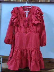 URBANIC -  Red Ruffled Dress