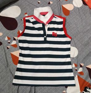 Striped Sleeveless Polo Top