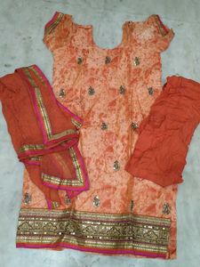 Peach Embroidered Kurta Set