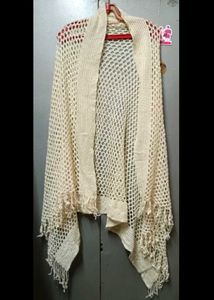 Vintage Handmade Fringe Crochet Knitted Shawl