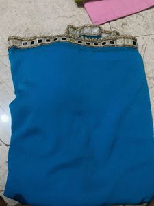 Beautiful Blue Saree with Embellished Border