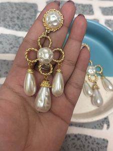 Vintage Elegant Pearl Drop Earrings XL size