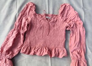 Smocked Puff Sleeve Peplum Top