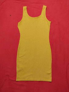 Girls Ribbed Sleeveless Dress – Mustard Yellow