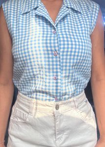 Chekered Shirt With Sky Blue And White Stripes