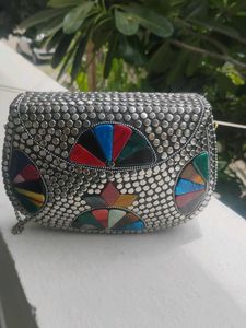 Embellished Clutch Bag with Ethnic Design