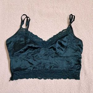 Emerald Green Lace Trim corset Style Top