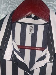 Navy Blue White Striped Shirt