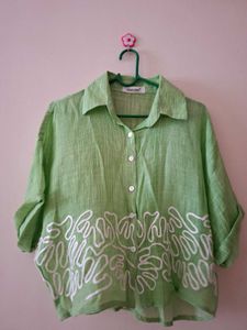 Green Printed Button-Up Shirt