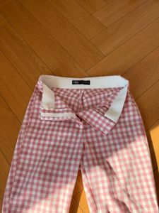 Zara Pink Straight Plaid Pants