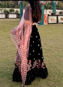 Black Velvet Lehenga Choli with instriced