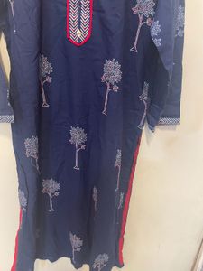 Navy Blue Tree Print Kurta