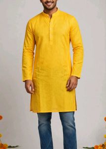 Men's Yellow Striped Kurta