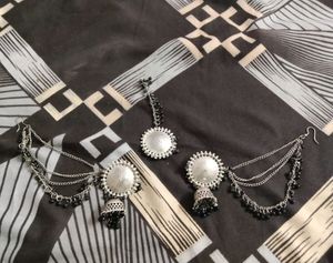 Oxidised Bahubali Earrings And Mangtika Set