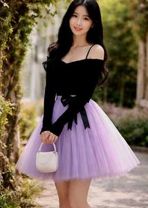 Elegant Black Top &amp; Lavender Tulle Skirt Set