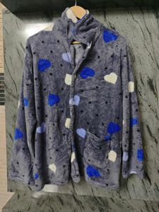 Cozy Heart Print Fleece Robe