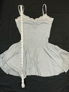 Grey Lace Trim Mini Dress