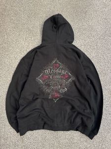 Black Zip-Up Hoodie with Cross Graphic