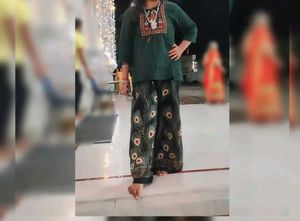Green Embroidered Kurta with Peacock Print Pants