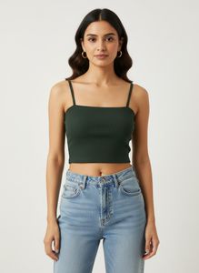Dark Green Spaghetti Strap Crop Top
