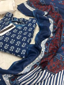 Stylish Blue Floral Kurta Set with Dupatta