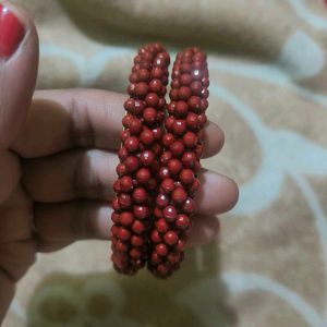 Maroon Beaded Bangle Set
