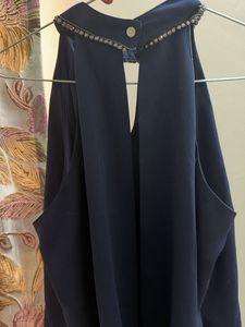 Elegant Navy Blue Halter Neck Top