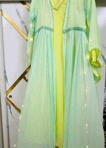 pure chiffon Beautiful Mint and Yellow Gown