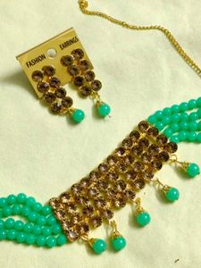 Green Beaded Choker Necklace Set