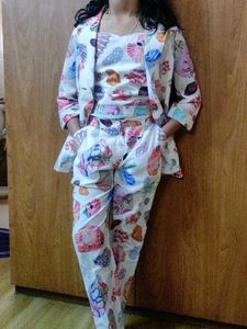 Unique Print Blazer crop top &amp; Pants Set