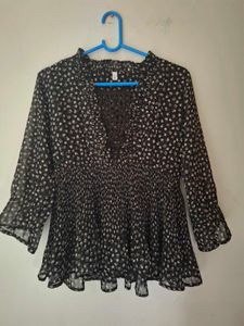 Boho Sheer Chiffon Floral Top with Lace Detail