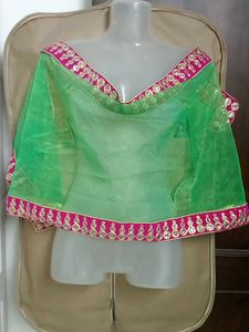 Vibrant Green Dupatta with Pink &amp; Gold Border