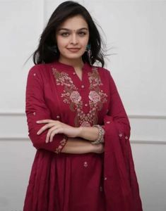 Maroon Embroidered Kurta Set
