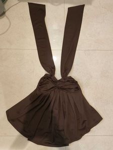 Brown Halter Neck Ruched Tank Top