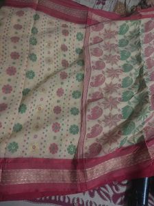 Bengal Taant Cotton Saree with Red Border
