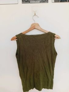Olive Green Sleeveless V-Neck Top