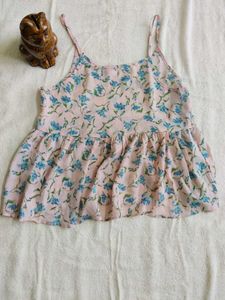 Pink Floral Spaghetti Strap Peplum Top