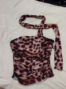 Leopard Print Halter Neck Top