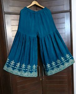 Teal Green Full Embroidery Chinon Silk Sharara Set