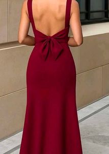 Elegant Red Square Neck Maxi Dress