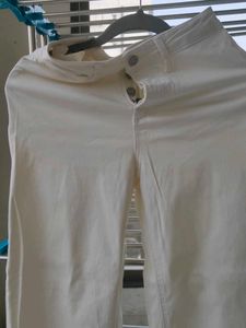 Cream Wide Leg Button Fly Pants