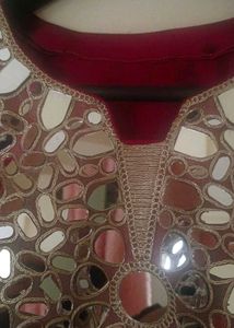 Embellished Red Kurta Set
