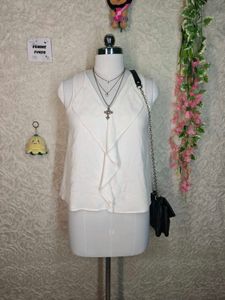 Chic White Sleeveless Ruffle Top