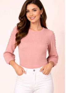Chic Pink Pearl Sleeve Top🩷🦪