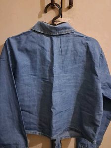 Denim Cropped Tie Front Shirt