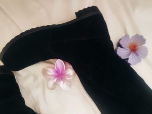 Black Velvet Knee-High Boots