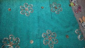 Teal Sequin Embellished Saree