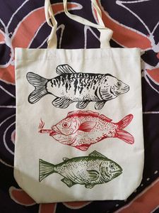 Canvas Tote Bag with Fish Print