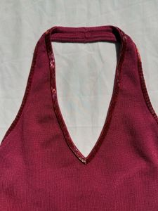 Maroon Halter Neck Top with Sequins