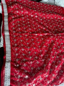 Red Sequin Embroidered Saree &amp; Blouse